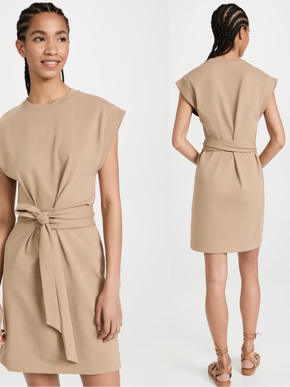 Vince Tan Sleeveless Tie-Waist Mini Dress